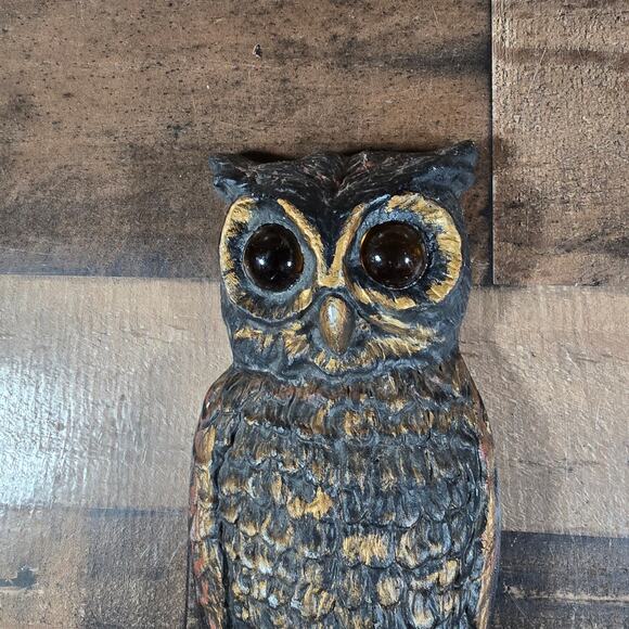 Vintage MCM Cast Aluminum Owl Set with Glass Eyes - Picture 3 of 9
